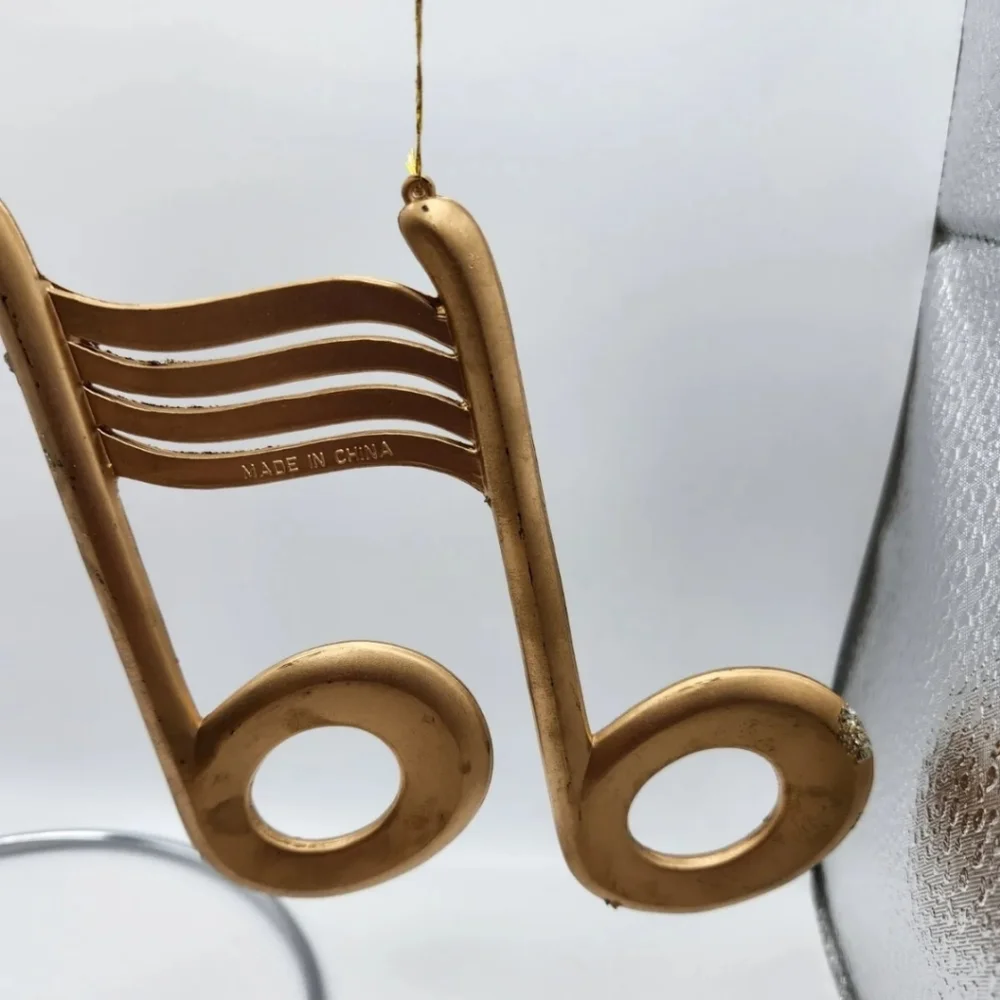 Christmas Ornament, Set of 6 Musical Themed, Gold glitter